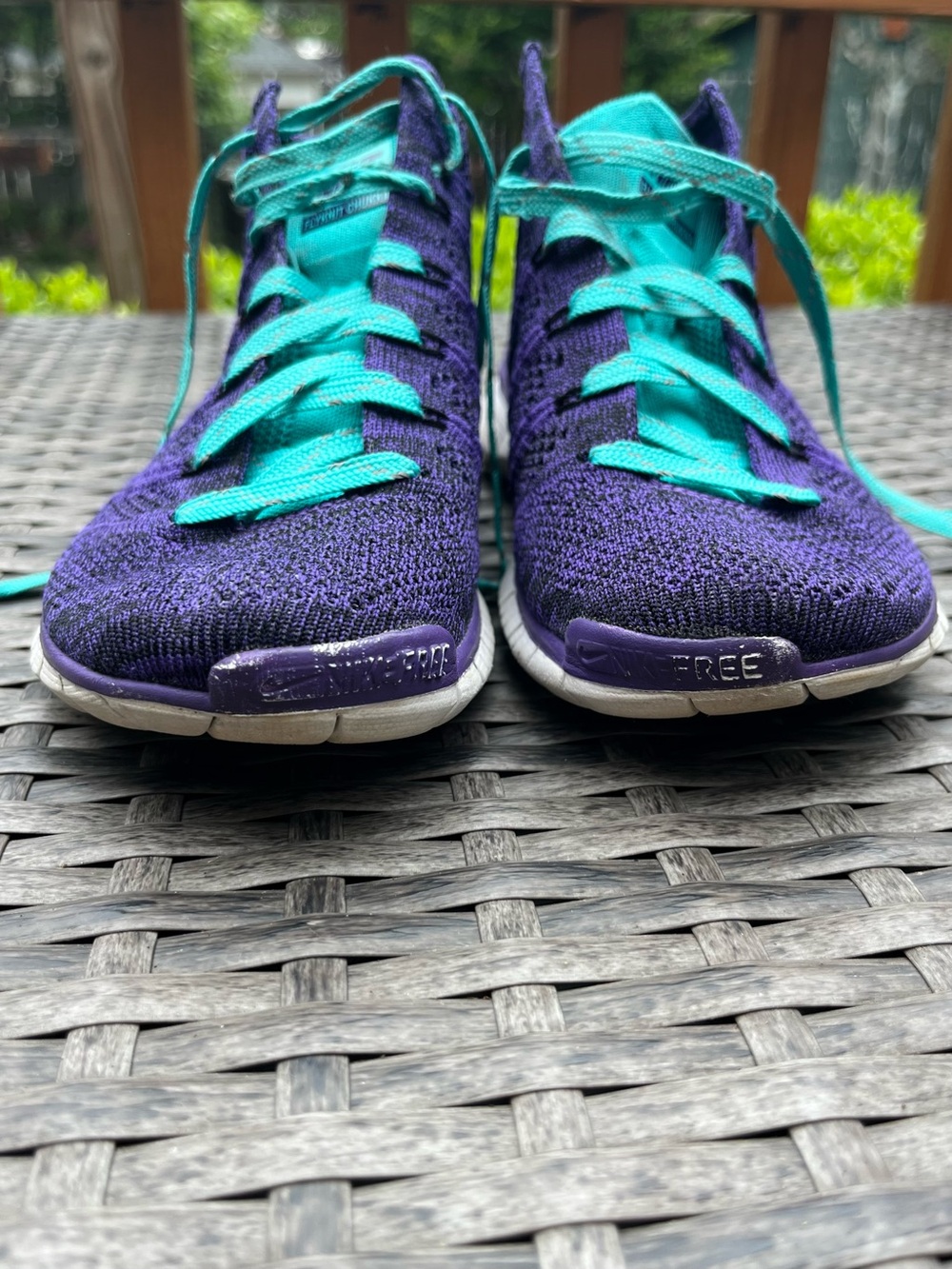 Nike Women’s Purple & Teal Flyknit Chukka Athletic Sneakers - Picture 4 of 9